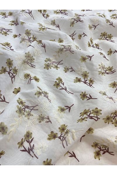 Yiğit Kumaş Embroidery Embroidered Mustard Small Floral Pattern Cotton Fabric