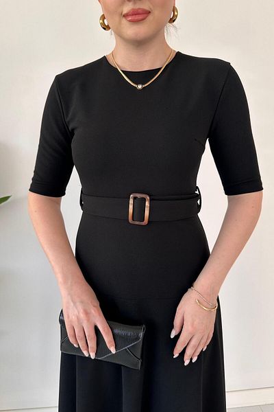 MaziButik Half Sleeve Crepe Dress Black