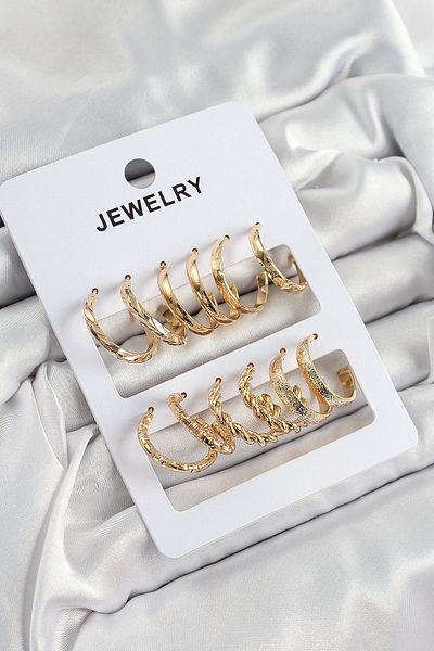 SeyCey.co Brass Mixed Ring Model Gold Color 6 Pairs Women's Earring Set