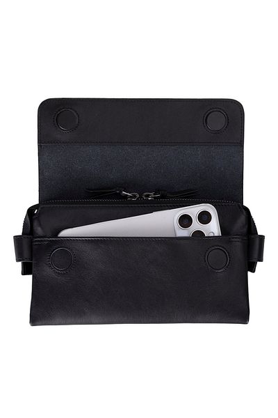 Lev Leather Genuine Leather Handbag with Magnetic Cover, Phone Compartment and Wrist Strap