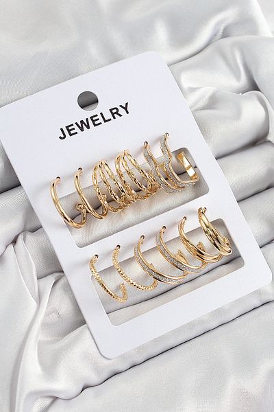 SeyCey.co Brass Mixed Ring Model Gold Color 6 Pairs Women's Earring Set