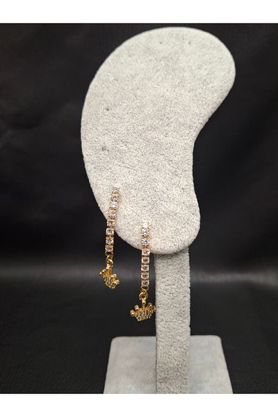 Han Ticarethane Gold Color Stone Waterway Crown Model Earrings