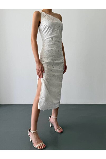 Miss Beyoğlu Rochie midi cu un singur bretea, brodata engleza, cu detaliu la ...