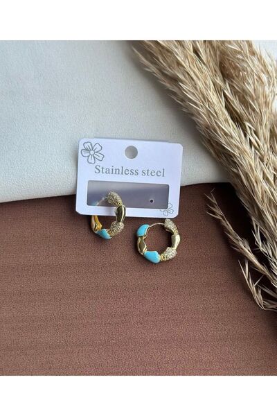 ŞİMŞEK KIRTASİYE BİJUTERİ Women's Earrings Natural Elegant and Cute Earrings with Colorful Steel and Stones