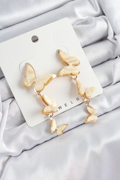 SeyCey.co Brass Dangle Marble Patterned Butterfly Model Gold Color Vintage Women's Earrings