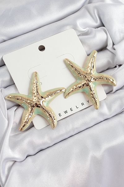 SeyCey.co Brass Water Green Starfish Model Vintage Women's Earrings
