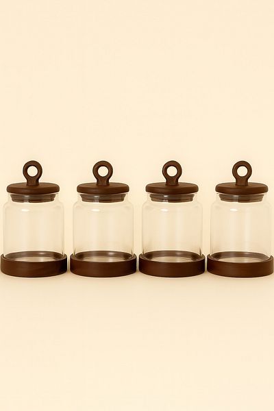 Mirilliahome Set of 4 Glass Jars |   Vacuum Acacia Storage Jar with Lid