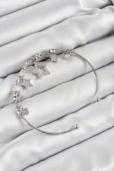 Clariss Pirinç Zirkon Taşlı Yıldız Model Gümüş Renk Charm Bileklik