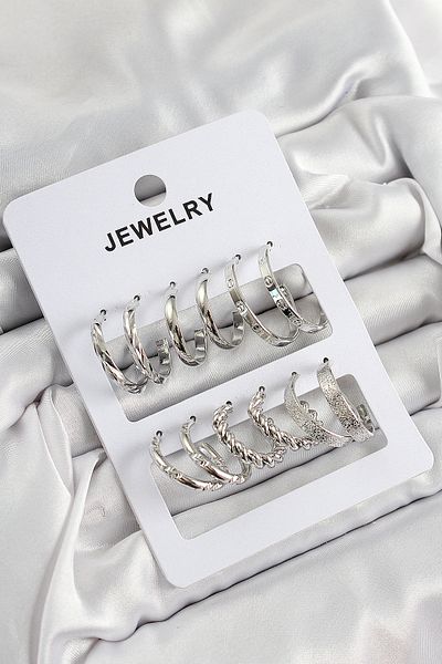 SeyCey.co Brass Mixed Ring Model Silver Color 6 Pairs Women's Earrings Set