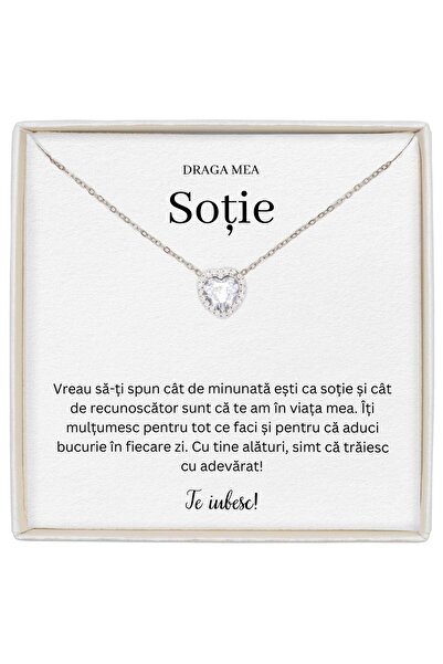 The Jewel Heart Cadou Special Pentru Soție, Colier Cu Inimă Argintie Și Crist...
