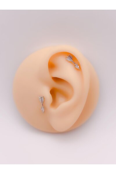 Trinos Cerrrahi Çelik Piercing ( Pirsing ) Zirkon Taşlı Ok Tragus Helix Pierc...