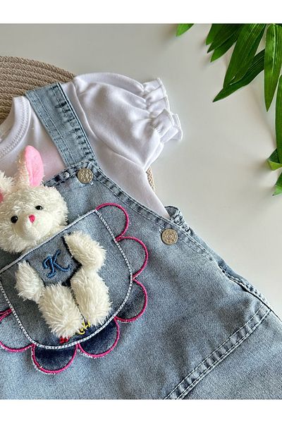 Cimcime Bebe Toy Rabbit Baby Jeans Salopet White T-Shirt 2-Piece Set