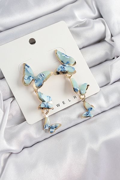 SeyCey.co Brass Dangle Marble Patterned Butterfly Model Gold Color Vintage Women's Earrings