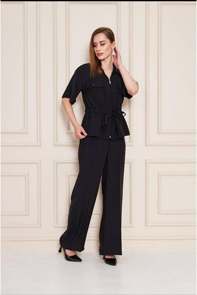 LOVELF Shirt Collar Zippered Chest Pocket Waist Tightening Buluz Elastic Waist Pocket Loose Leg Fabric Trousers