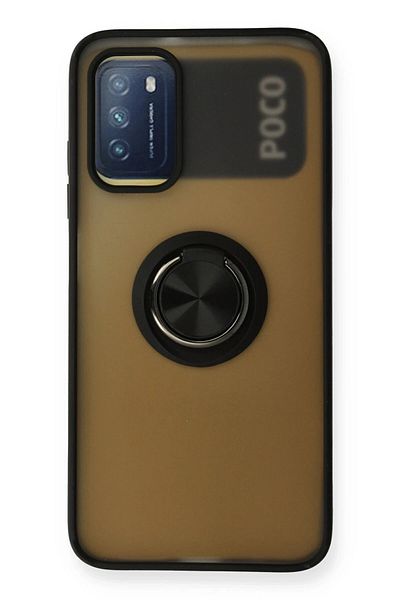 CepteToptan حافظة هاتف Xiaomi Redmi 9T من السيليكون مونتريال مع حلقة - أسود - MKİ6579-3998
