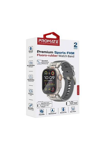 Promate Apple Watch Sport Band - High-quality fluoroelastomer strap compatible with all Apple Watch versions
