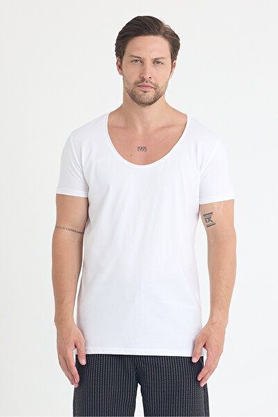 THE ONE Erkek Açık Yaka Düz kesim Basic T-Shirt