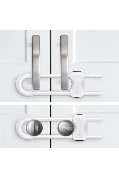 MR.BRACKET 2-Piece Sliding Model Double Door Cabinet Lock with Handle - Baby Child Earthquake Safety Drawer Lock