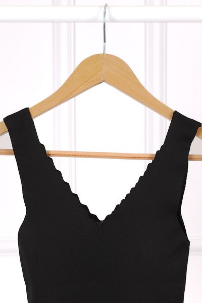 İmajButik Black Mercerized V-Neck Blouse