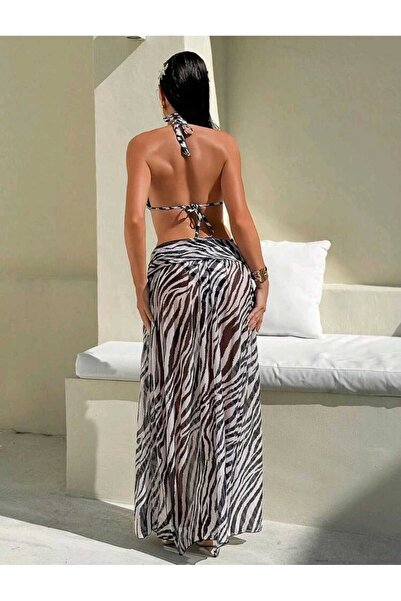 nuriçgiyim Zarifa Zebra Bikini Pareo Set