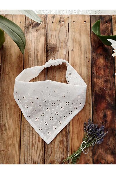 Mufincollection Handmade Lace Cotton Fabric Elastic Bandana – Vintage Triangle Style