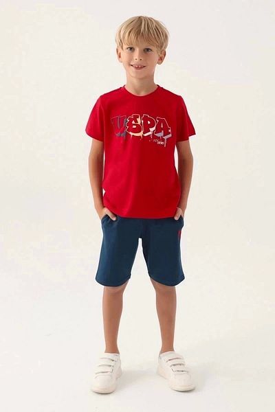 U.S. Polo Assn. U.S. Polo Assn Licensed Graphic Written Red Boys' Bermuda Suit