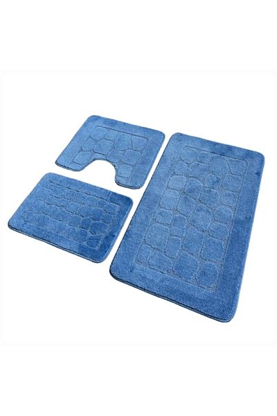 OPTIM DEKO Set covoras de baie 3 piese, polipropilena, 100x60, 60x50, 40x60, Albastru Uni