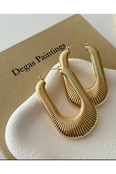 AychaAksesuar Imported Steel Large Serrated Rectangular Earrings