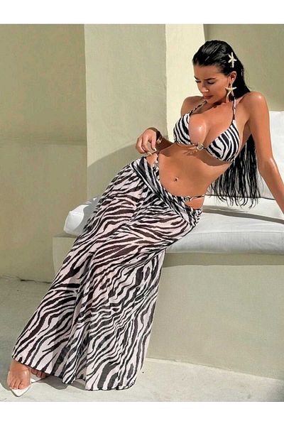 nuriçgiyim Zarifa Zebra Bikini Pareo Set