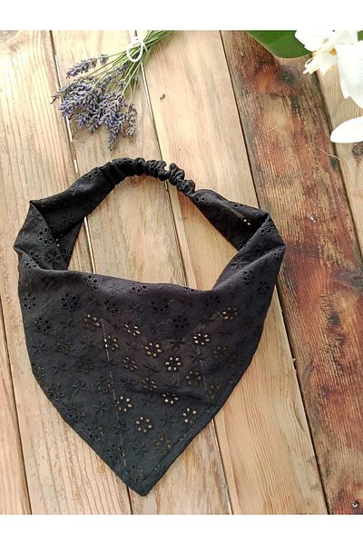 Mufincollection Handmade Lace Cotton Fabric Elastic Bandana – Vintage Triangle Style