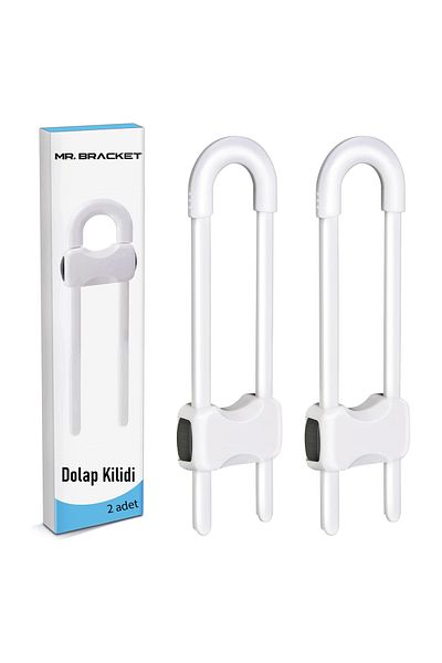 MR.BRACKET 2-Piece Sliding Model Double Door Cabinet Lock with Handle - Baby Child Earthquake Safety Drawer Lock