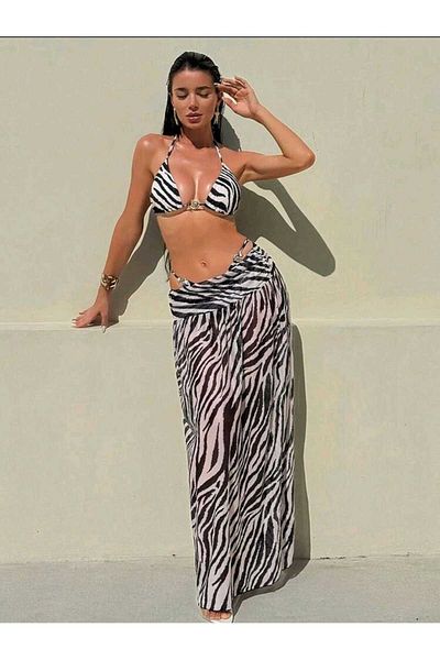 nuriçgiyim Zarifa Zebra Bikini Pareo Set