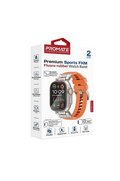 Promate Apple Watch Sport Band - High-quality fluoroelastomer strap compatible with all Apple Watch versions