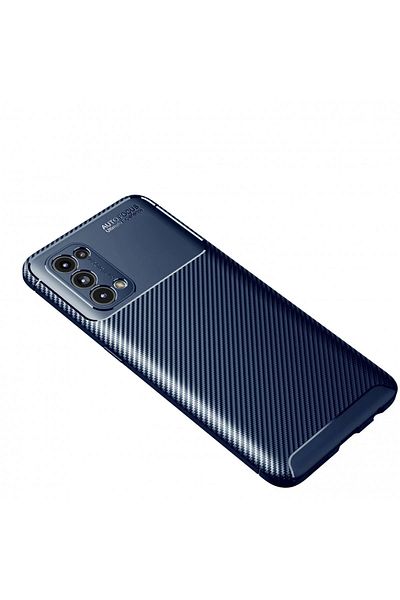 CepteToptan Oppo Reno 5 Case Auto Focus غطاء كربون - أزرق داكن - MKİ7532-7523