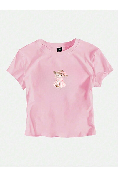 LAYORA Γυναικείο μπλουζάκι Y2K Cute Rabbit με τύπωμα Bayb Tee Crop