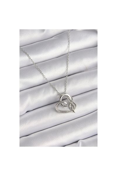 Clariss 316L Steel Silver Color Chain Zircon Stone Detailed Heart Model Infinity Detail Women's Necklace