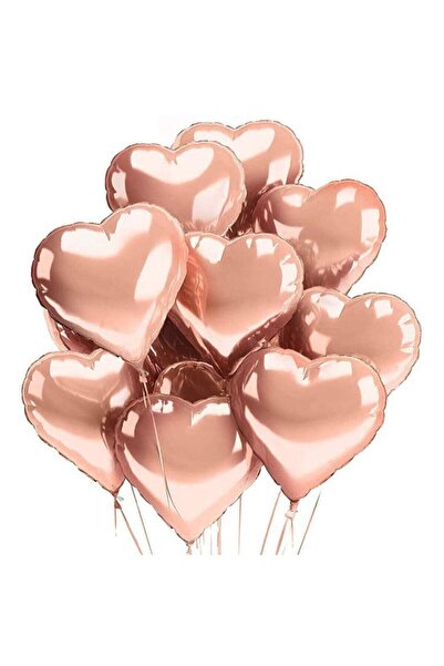 He2 Balon 28 cm Rose Gold Kalp Folyo Balon Set 10 Adet