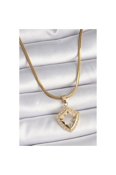 Clariss 316L Steel Gold Color Italian Chain Zircon Stone Pole Star Engraved Women's Necklace