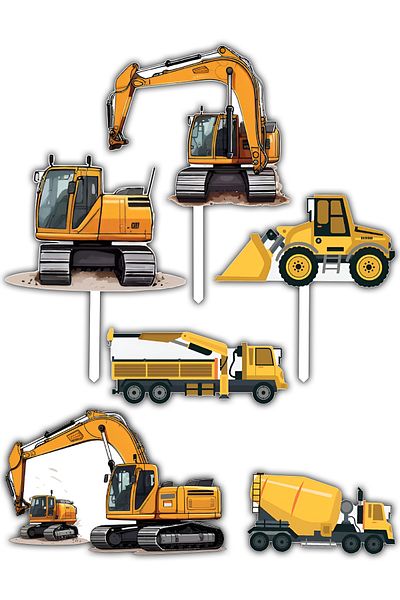 Bloom Atelier Excavator Cake Topper, Set of 6 Cake Accessories, Cake Topper Accesories, Cake Decorations