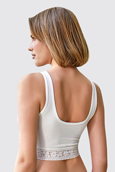 Gawzera Berrak 2-Piece Lace Detailed Cotton Thick Strap Hollow Collar Undershirt