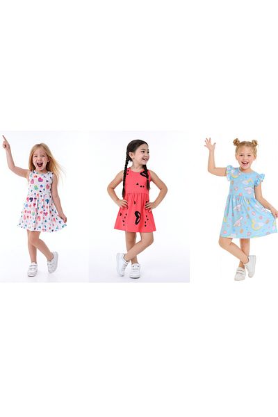 minikiss 3 Pieces Summer Printed Lycra Single Jersey Fabric Girl's 3-Piece Dress