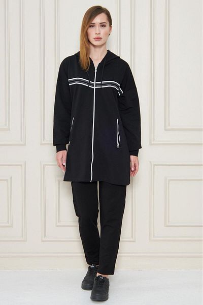 Modestia Women's Cotton Hooded Tunic Tracksuit Set Black-Xxl