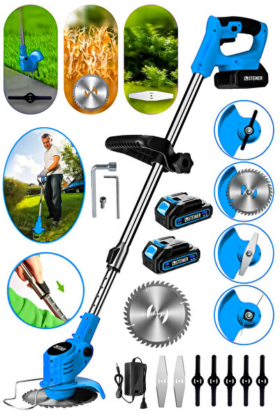 Genel Markalar 21V Çift Akülü Tırpan Uzatma Kollu Çim Çalı Ot Biçme Şarjlı Tı...