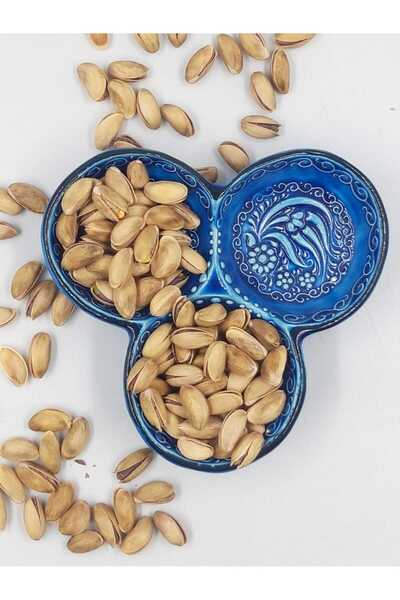 TTSERAMİK El Yapımı Turkuaz Mavi 3 Bölmeli Seramik Çerezlik & Sosluk – Gıda G...