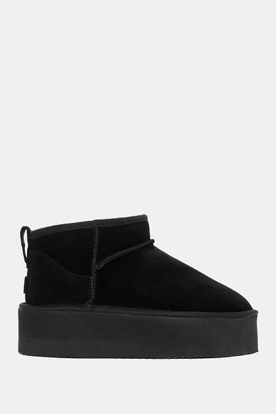 Bestyle Brand Women's Black Thick Soled Real Suede Leather Boots with Fur Inside