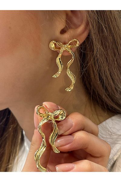 ZRA Vanilla Avenue Gold Yellow Bow Detailed Dangle Daily Use Women's Earrings