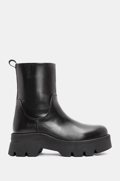 Bestyle Brenda Women's Black Real Leather Thick Soled Boots