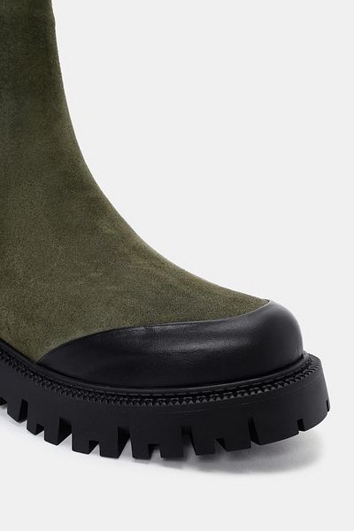 Bestyle Gates Women's Khaki Real Suede Leather Chelsea Boots