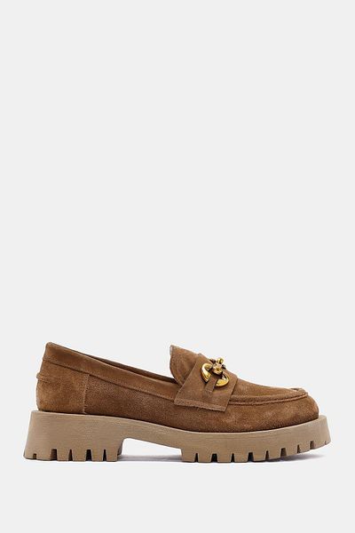 Bestyle Pamela Women's Camel Real Suede Leather Buckle Detailed Loafer