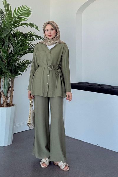 Vent Women's Summer Double Suit – Belted Shirt & Wide Leg Pants